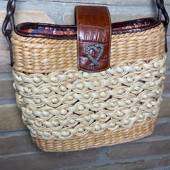 Brighton Straw shoulder purse, Brown and Tan Woven Women's Bag pre owned. - Picture 3 of 15
